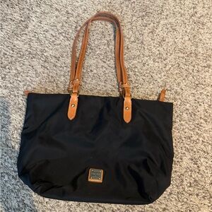 Dooney & Bourke Black Tote with Tan Straps
